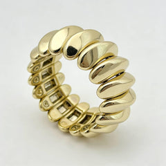 Chunky Gold Twisted Croissant Bracelet, Statement Cuff Bangle, Dome Design