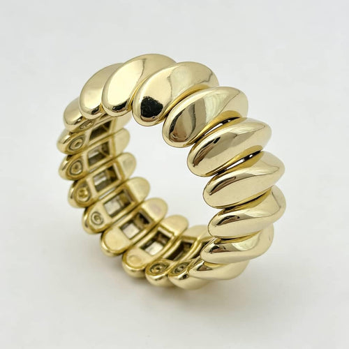 Chunky Gold Twisted Croissant Bracelet, Statement Cuff Bangle, Dome Design