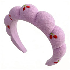 Puffy Braided Headband with Cherry Embroidery, Purple Padded Hair Band, Cute Fruit Design Fashion Accessory for Women and Girls