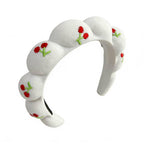 Braided Headband with Embroidered Red Flower Design, White, Padded Hair Accessory
