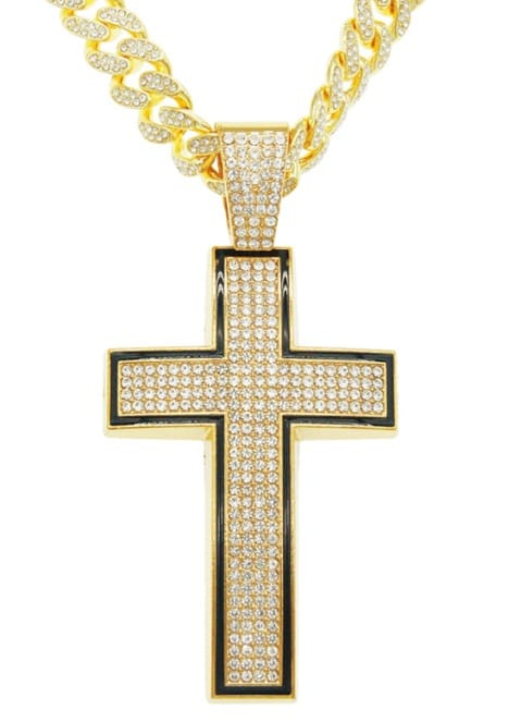 Large Gold Diamanté Cross Necklace