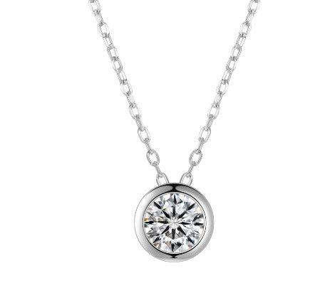 Round Solitaire Sterling Silver Necklace