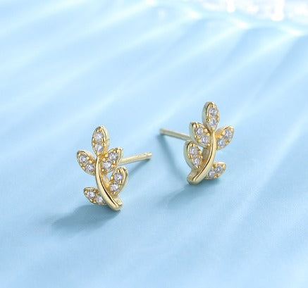 Gold Leaf Sterling Silver Stud Earring
