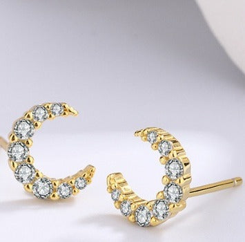 Stylish Gold Sterling Silver Crescent Stud Earring