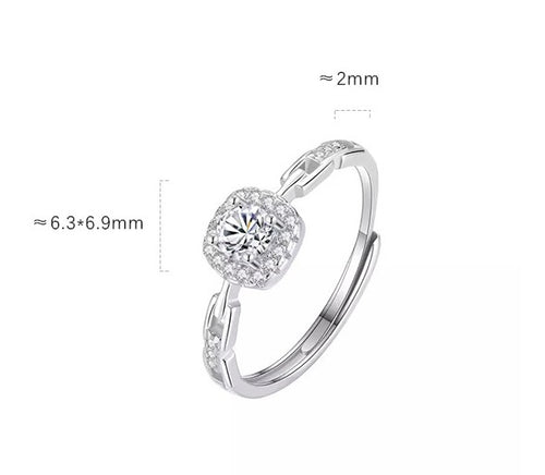 Sterling Silver Square Shape Diamond Cluster Ring