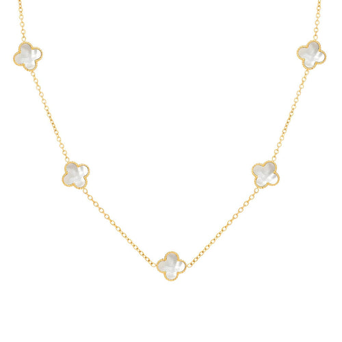 Lorram 18K Gold Plated Cloves Stainless Steel Necklace with White Pearls.