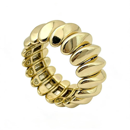 Chunky Gold Twisted Croissant Bracelet, Statement Cuff Bangle, Dome Design