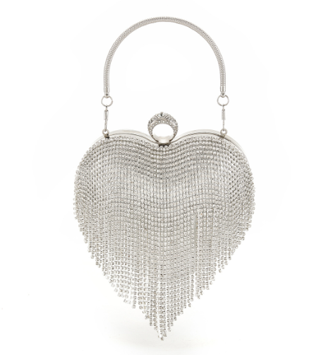 Silver Heart Clutch Bag