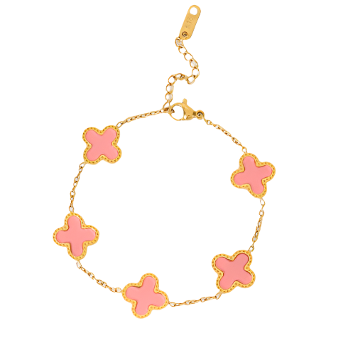 Pink Lucky Leaf Gold Bracelet