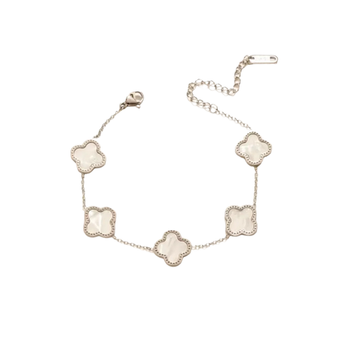 White Lucky Leaf Silver Bracelet