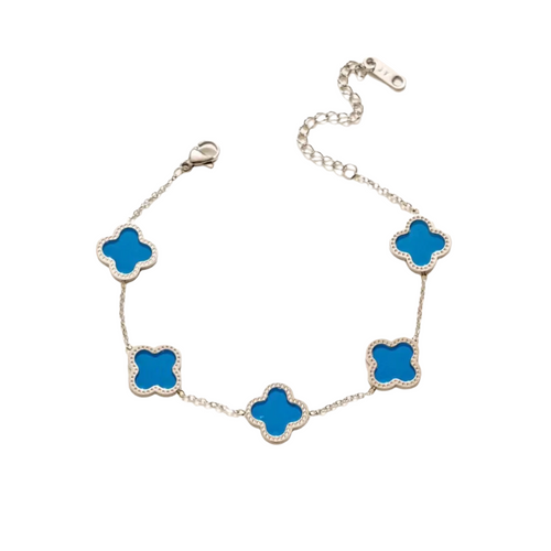 Blue Lucky Leaf Silver Bracelet