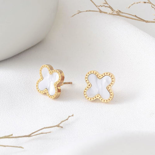 Plain White Lucky Leaf Gold Earrings