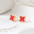 Plain Red Lucky Leaf Gold Earrings