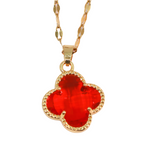 Red Glass Lucky Leaf Necklace