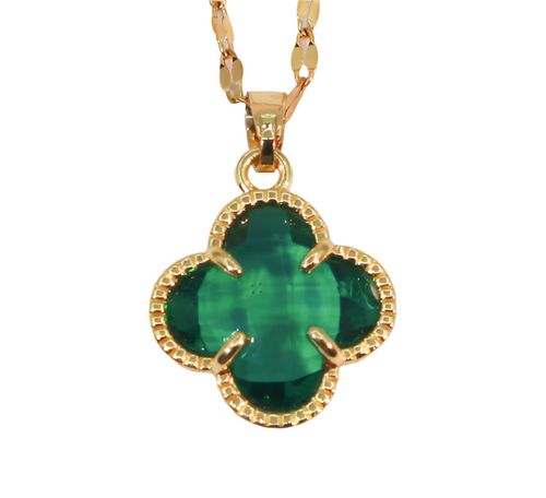 Green Glass Lucky Leaf Necklace