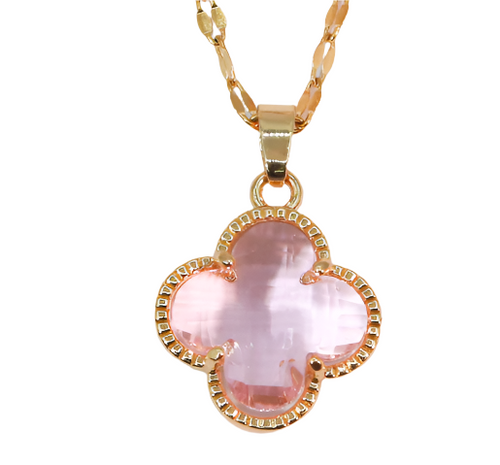 Pink Glass Lucky Leaf Necklace